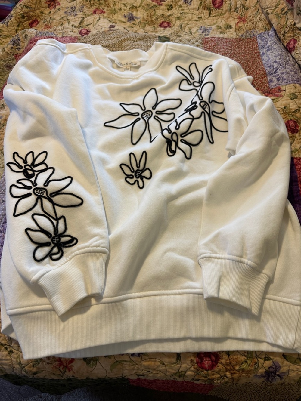 Vine & Love White Crewneck Sweatshirt with Black Floral Outline